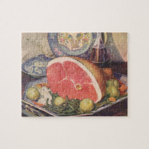 Vintage Ham Dinner with Green Beans and Potatoes Jigsaw Puzzle