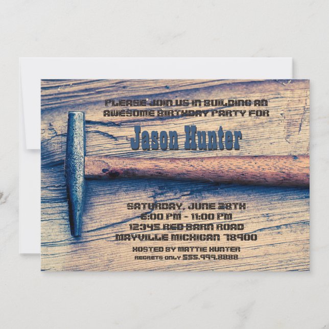 Vintage Hammer Build A Birthday Party Invitation (Front)