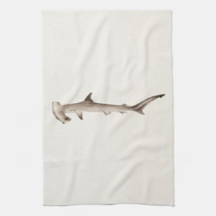 Vintage Hammerhead Shark Illustration Retro Sharks Kitchen Towel