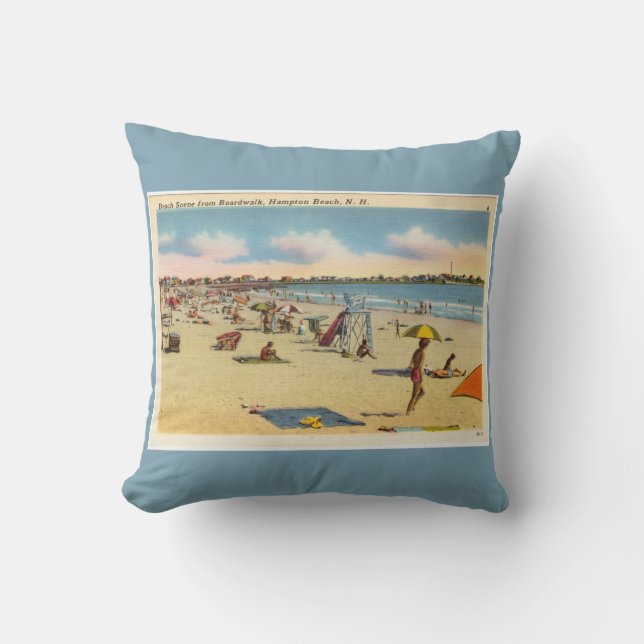 Vintage Hampton Beach Postcard  Throw Pillow (Front)
