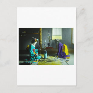 Vintage Hand Coloured Japanese Geisha Magic Lanter Postcard