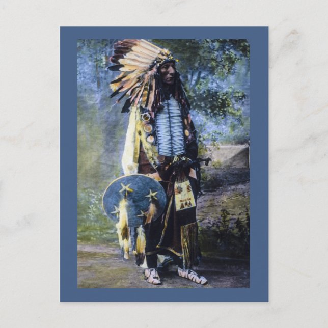 Vintage Hand Coloured Lakota Sioux Magic Lantern Postcard (Front)