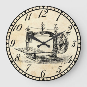 Vintage Hand Crank Sewing Machine Large Clock