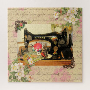 Vintage Hand Crank Sewing Machine & Notions Jigsaw Puzzle