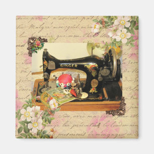 Vintage Hand Crank Sewing Machine & Notions Magnet