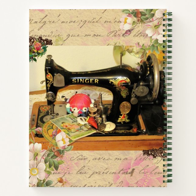 Vintage Hand Crank Sewing Machine Sketchbook Notebook (Back)