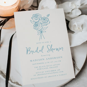 Vintage Hand-Drawn Blue Rose Bouquet Bridal Shower Invitation