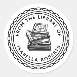 Vintage Hand-drawn Book Round From The Library Of Classic Round Sticker