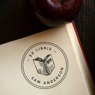 Vintage Hand-drawn Book Round Library Ex Libris Self-inking Stamp