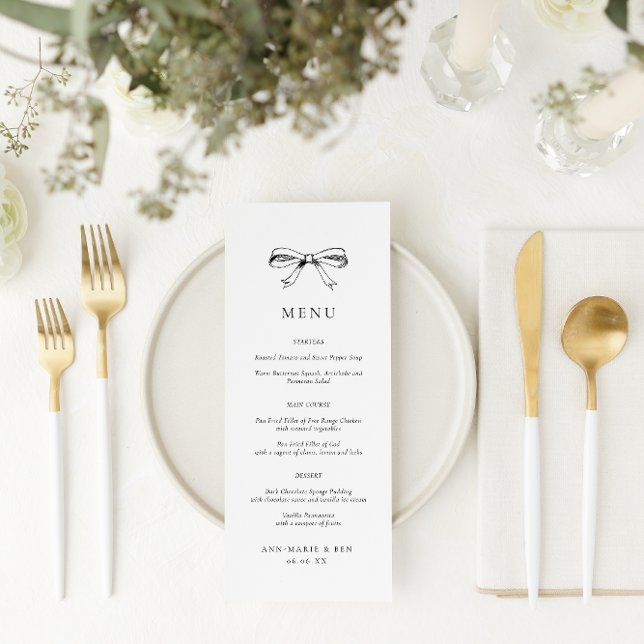 Vintage Hand Drawn Bow Black Wedding Menu (Creator Uploaded)