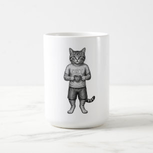 Vintage Hand Drawn Cat Drinking Coffee Line Art Mug