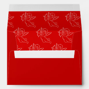 Vintage Hand Drawn Cherub Cupid Red Wedding Envelope