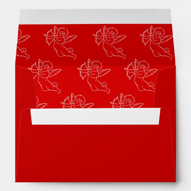 Vintage Hand Drawn Cherub Cupid Red Wedding Envelope (Back (Bottom))
