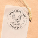 Vintage Hand-drawn Chicken Illustration Fresh Egg Rubber Stamp<br><div class="desc">Create your own egg stamps for your homestead or family farm with these cute wood art stamps! These vintage rubber stamps feature a hand-drawn chicken illustration. Your family "coop" name appears curved over the top, and "fresh eggs" appears at the bottom in a classic serif font. If you need any...</div>