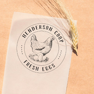 Vintage Hand-drawn Chicken Illustration Fresh Egg Rubber Stamp