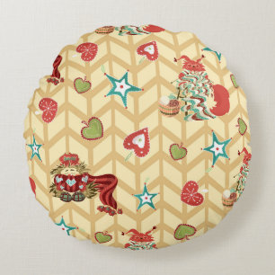 Vintage hand drawn christmas seamless pattern vint round pillow