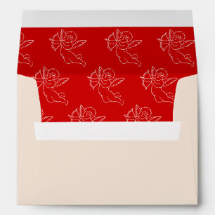 Vintage Hand Drawn Cupid Cherub Red Wedding Envelope