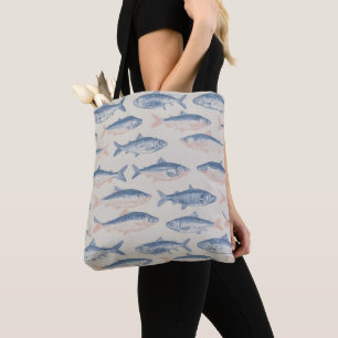 Vintage Hand-Drawn Fish Seamless Pattern Tote Bag