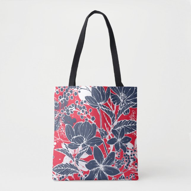 Vintage Hand-Drawn Flowers, Elegant Pattern. Tote Bag (Front)