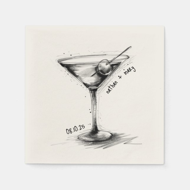 Vintage Hand Drawn Martini Glass Classic Wedding Napkin (Front)