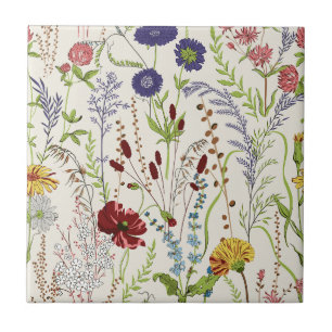 Vintage Hand-Drawn Meadow Wildflower Tile