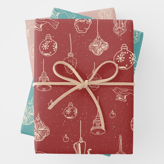 Vintage Hand-drawn Ornaments Wrapping Paper Sheet (In situ)