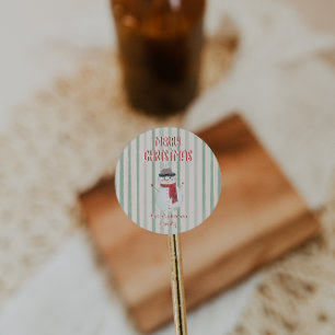 Vintage Hand Drawn Quirky Snowman Merry Christmas Classic Round Sticker