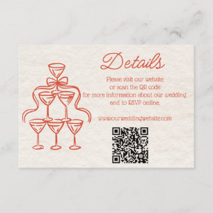 Vintage Hand Drawn Retro Champagne Wedding Details Enclosure Card