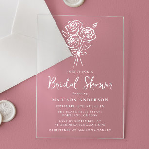 Vintage Hand-Drawn Rose Bouquet Bridal Shower Acrylic Invitations