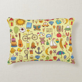 vintage hand drawn seamless pattern with doodle ki accent pillow