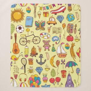 vintage hand drawn seamless pattern with doodle ki sherpa blanket