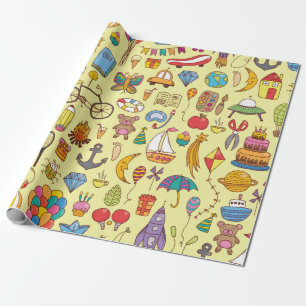 vintage hand drawn seamless pattern with doodle ki wrapping paper