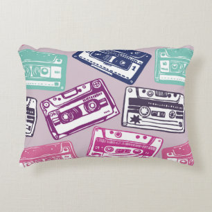 vintage hand-drawn seamless pattern with old audio accent pillow