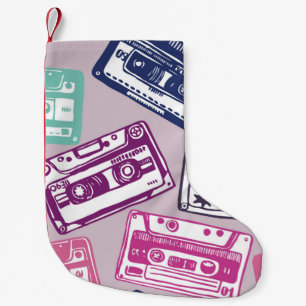 vintage hand-drawn seamless pattern with old audio small christmas stocking