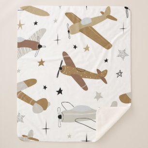 Vintage hand-drawn seamless repeating children sim sherpa blanket