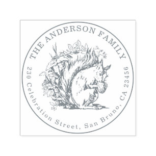 Vintage Hand-drawn Squirrel Name & Return Address Self-inking Stamp