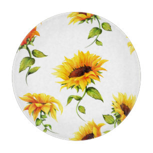 Vintage Hand-Drawn Sunflower Watercolor Cutting Board