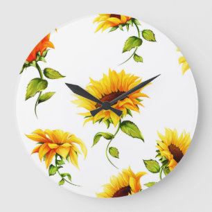 Vintage Hand-Drawn Sunflower Watercolor Large Clock