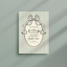 Vintage Hand Drawn Swan Green Stripes Wedding