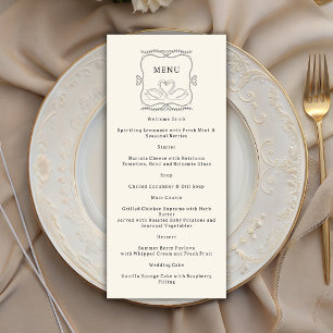 Vintage Hand Drawn Swan Stripes Monogram Wedding Menu