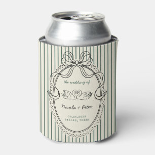 Vintage Hand Drawn Swan Stripes Wedding Favor Can Cooler