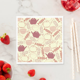 Vintage Hand-Drawn Tea and Sweets Mauve Pattern Napkin