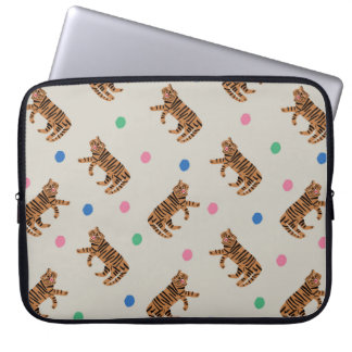 vintage hand-drawn tiger and colorful polka dots i laptop sleeve