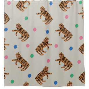 vintage hand-drawn tiger and colourful polka dots 