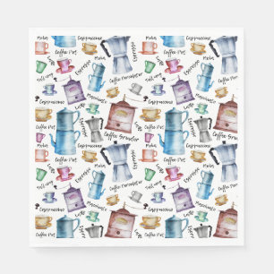 Vintage Hand-drawn Watercolor coffee pattern Napkin