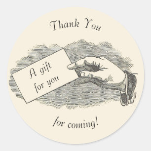 Vintage Hand Holding Card Thank you for Coming  Classic Round Sticker