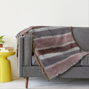 vintage hand knitted brown and biege stripes throw blanket