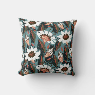 Vintage hand painted floral pattern with flower on throw pillow