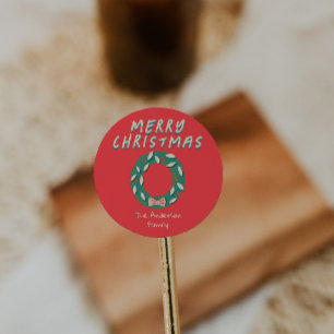 Vintage Hand Painted Red Green Christmas Wreath  Classic Round Sticker