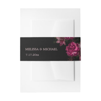 Vintage Hand Painted Roses Dark Moody Wedding Invitation Belly Band